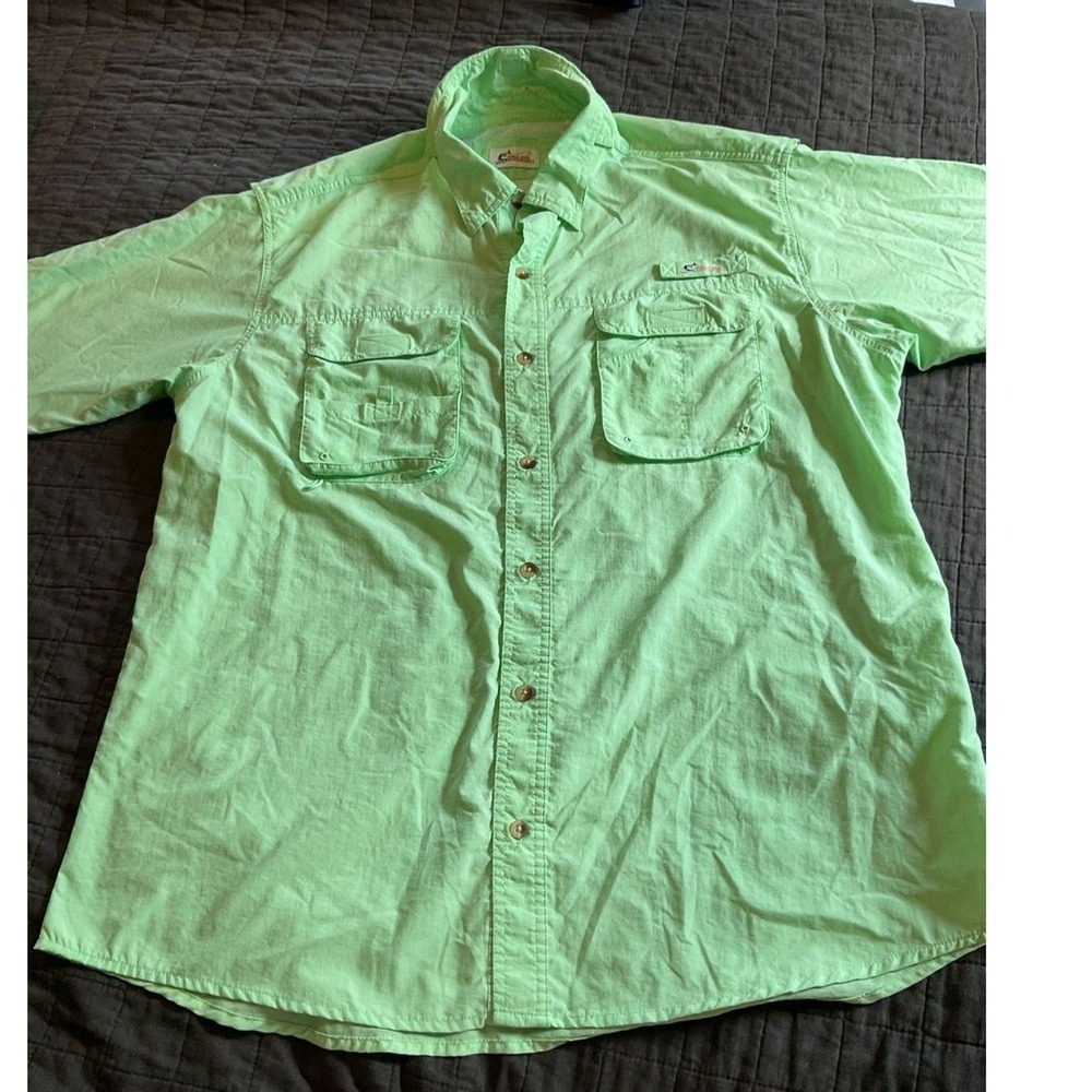 World Wide Sportsman Mens XL Fishing Shirt Lime Green Short Sleeve Ventilated‎